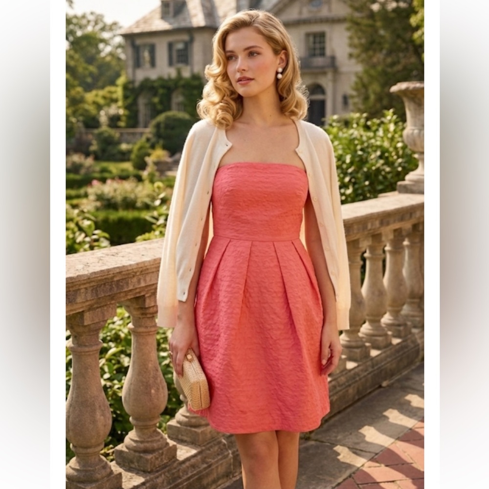 J Crew Lorelei Deco Dot Dress 20704 Coral Strapless Size 2